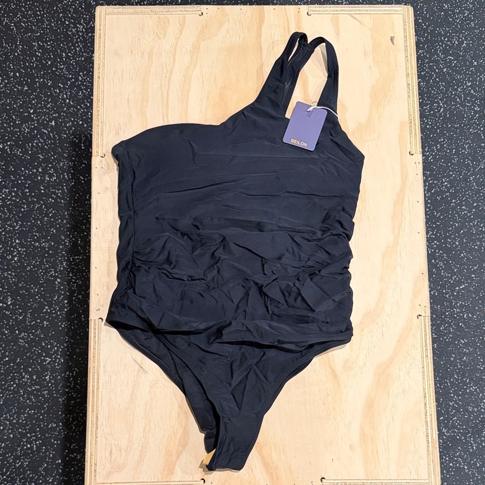 Sleek Black One-Piece Swimsuit by